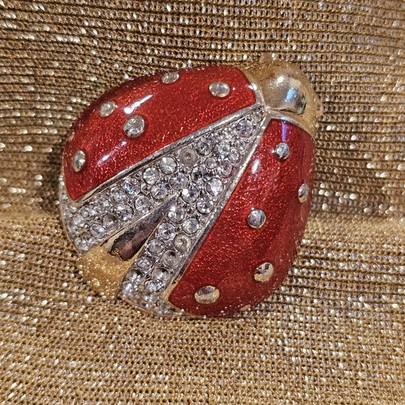 Givenchy Jewelry - Vintage Givenchy Ladybug Brooch Red Enamel Crystal Rhinestones Gold Tone - FLAW